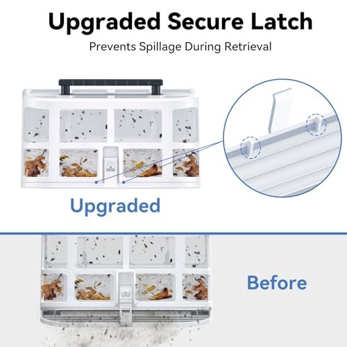 Pondee pool cleaner - Detailed before and after comparison showing upgraded secure latch flap for Pondee X5 pool vacuum filte